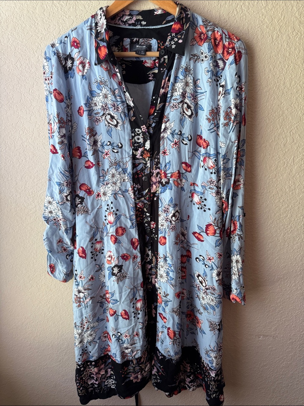 Anthropologie Blue Floral Long-Sleeve Dress - Picture 4 of 8